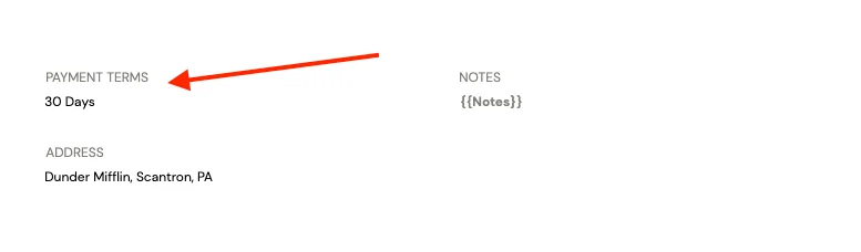Example of payment terms included on an invoice