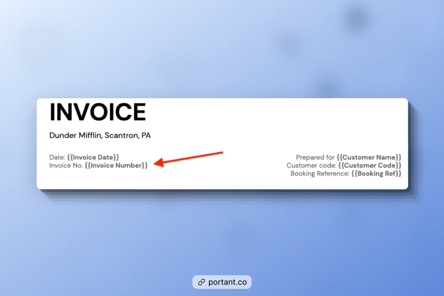 Web design invoice template with an arrow pointing to editable fields for the invoice date and invoice number, allowing customization of billing information for clients.