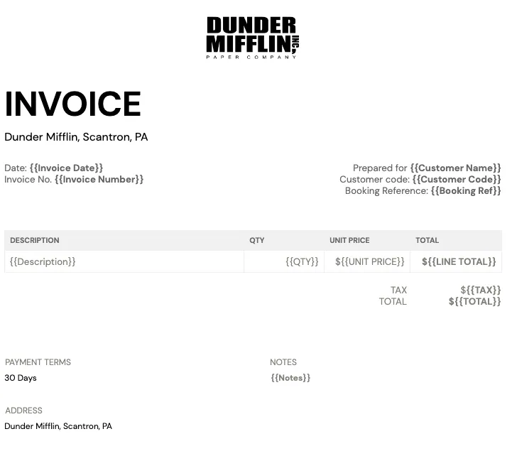Example of Portant's free invoice template featuring a professional layout with itemized billing details, ideal for understanding how invoices differ from receipts.