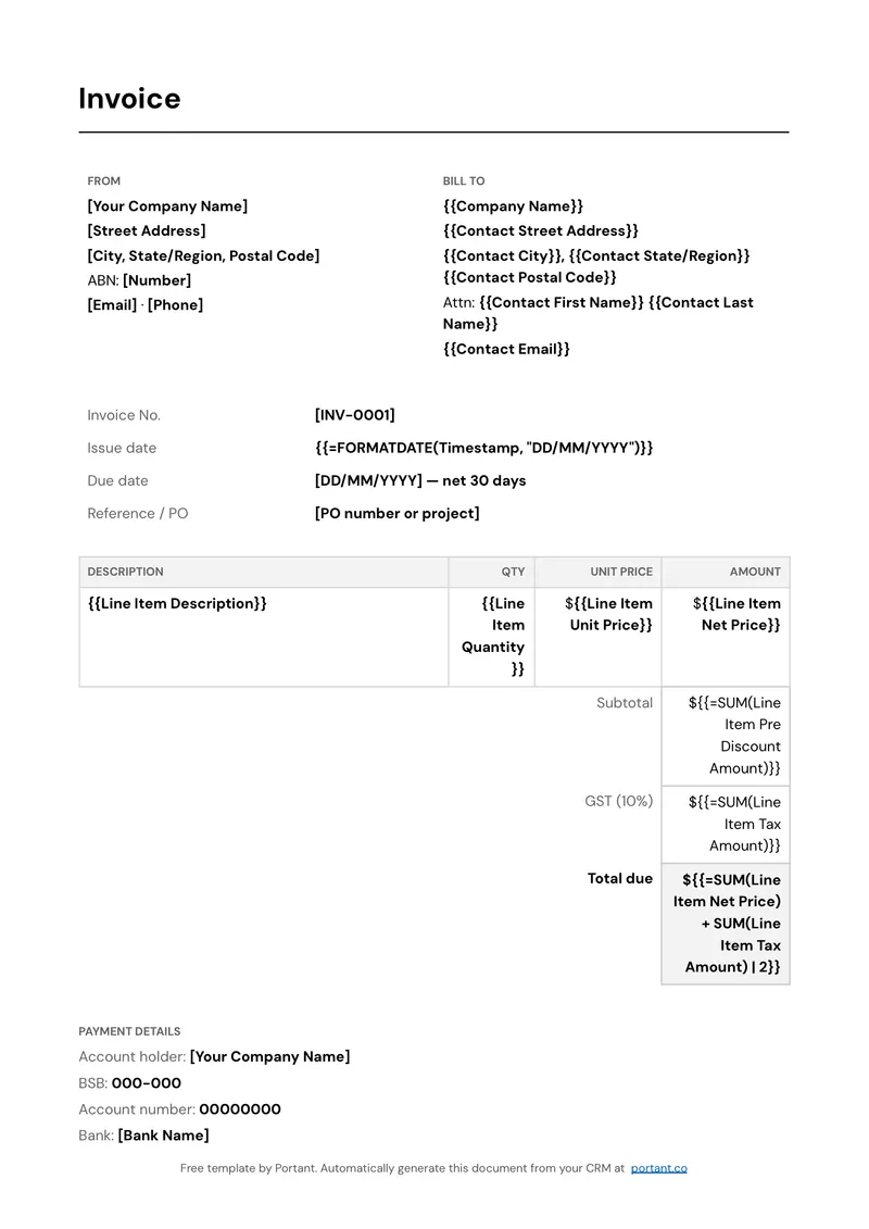 Invoice (AU) template thumbnail