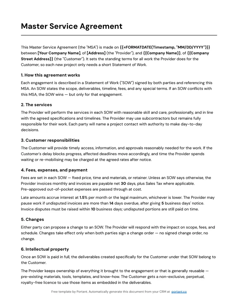 Master Service Agreement (US) template thumbnail