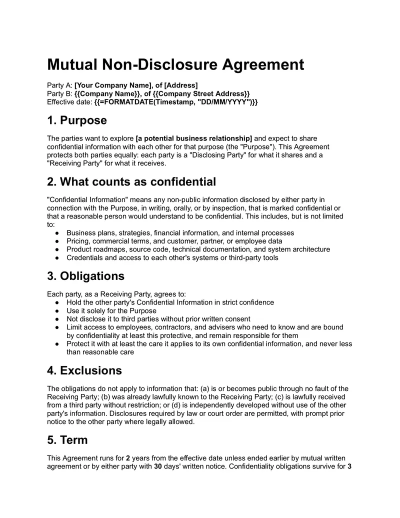 Mutual NDA (AU) template thumbnail