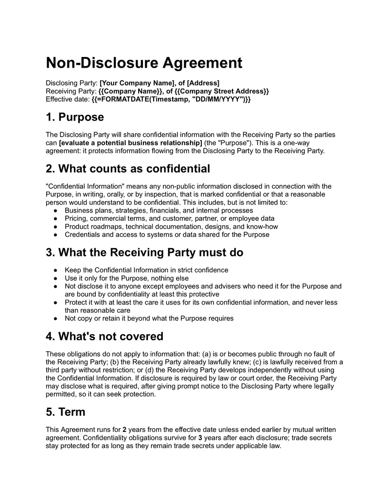 Non-Disclosure Agreement (AU) template thumbnail