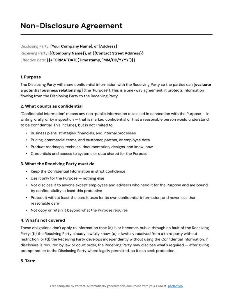 Non Disclosure Agreement (US) template thumbnail