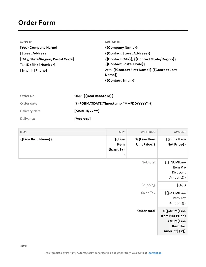 Order Form (US) template thumbnail