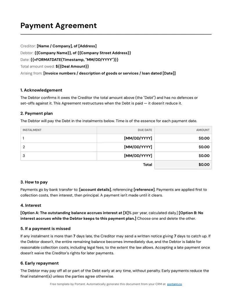 Payment Agreement (US) template thumbnail