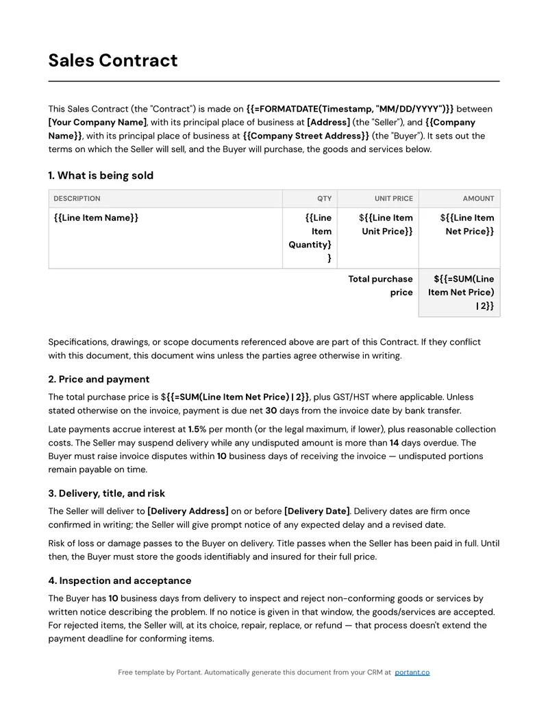 Sales Contract (CA) template thumbnail