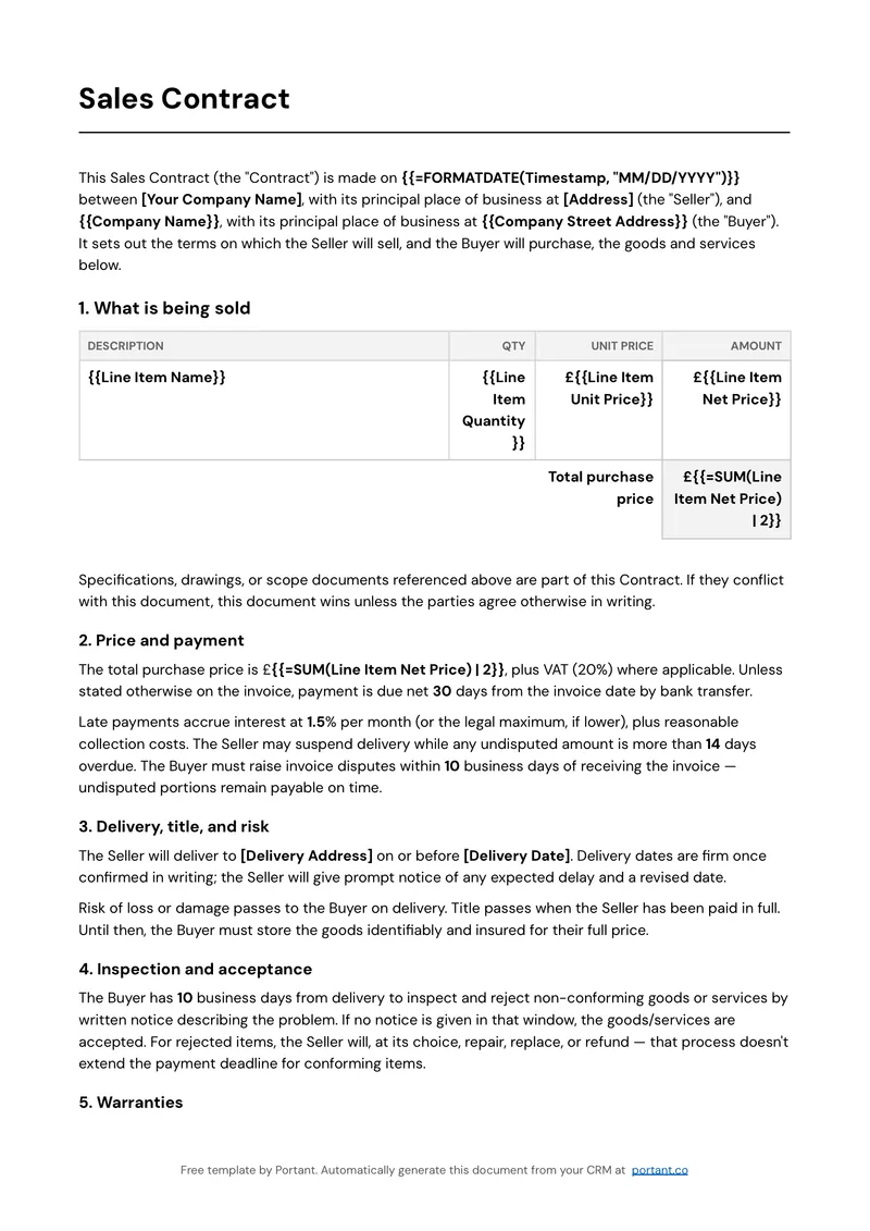 Sales Contract (GB) template thumbnail