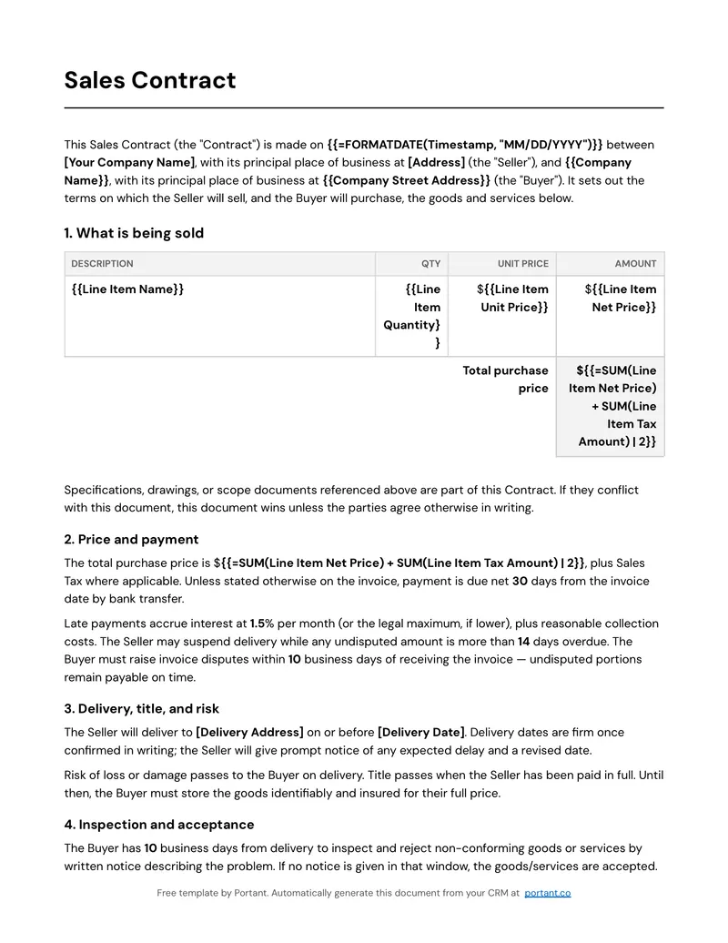 Sales Contract (US) template thumbnail